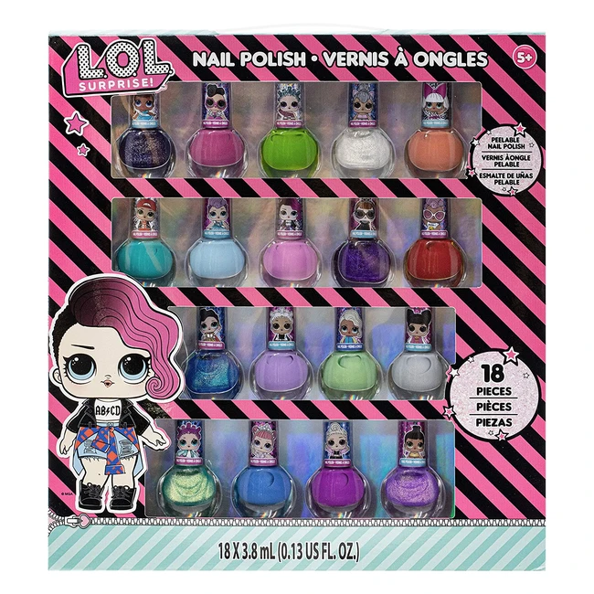 LOL Surprise Townley Girl Non-Toxic Peel-Off Nail Polish Set - 18 Glittery and Opaque Colors for Ages 5+