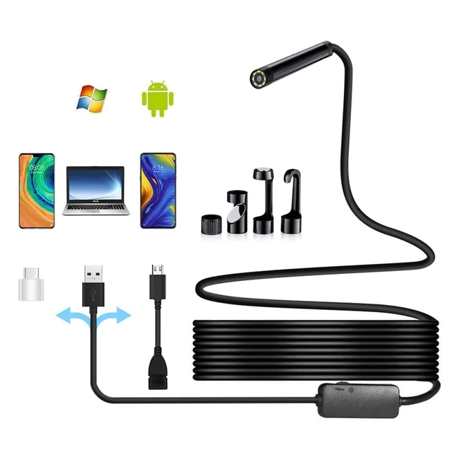 Hydream USB Endoscope Inspection Camera Borescope 1200p 3-in-1 HD 2MP CMOS Waterproof Snake Camera for Android/Computer/Smartphone - 164ft/5m