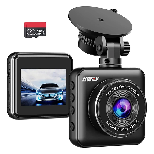 iiwey Dash Cam Front 1080P Mini with 32GB SD Card - Night Vision, G-Sensor, Motion Detection