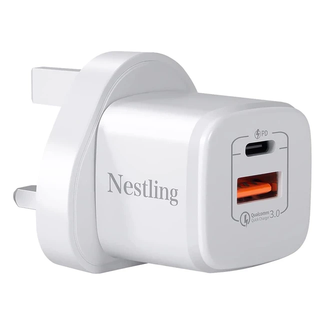 Nestling USB C Charger Plug 20W Type-C Fast Charge Wall Plug with Dual Ports PD QC 3.0 for iPhone & iPad