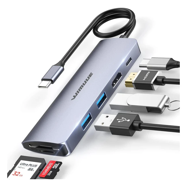 Wimuue 7-in-1 USB C Hub with 100W Power Delivery 4K HDMI 2 USB 30 Ports Micr
