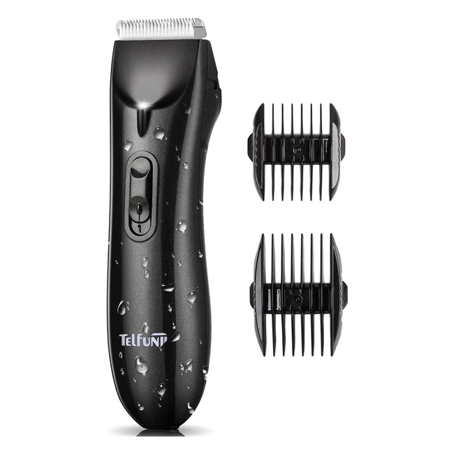 Telfun Men's Body Hair Trimmer with Detachable Ceramic Blade and LED Light - Waterproof Wet/Dry Groomer for Groin, Balls, Underarms, Chest, Legs, and More - Rechargeable Male Hygiene Clipper