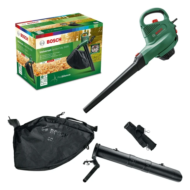 Bosch Electric Leaf Blower & Vacuum - UniversalGardenTidy 3000 - 3000W - Collection Bag 50L - Variable Speed - Carton Packaging