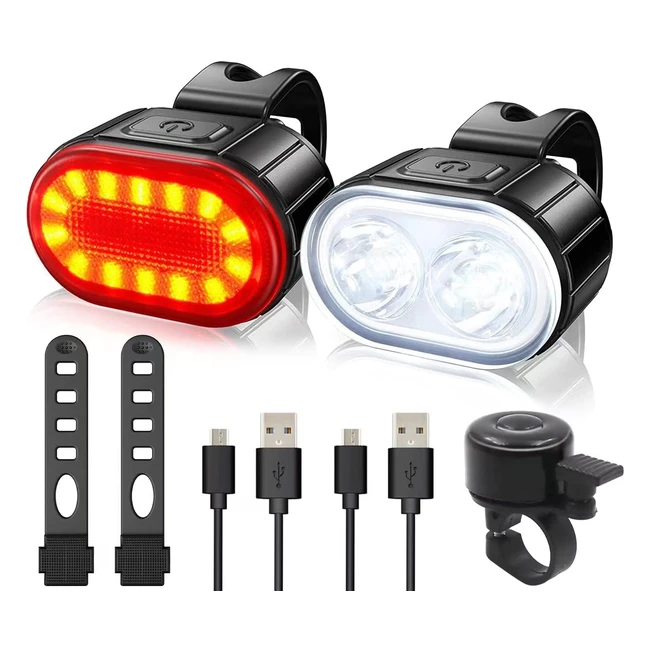 Luces Bicicleta OneAMG USB Recargable Impermeable - Múltiples Modos de Iluminación Potentes LED Delantero y Trasero para Montar de Noche, Acampar y Senderismo