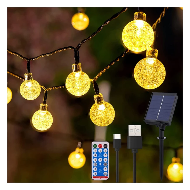 Catena luminosa solare 60 LED per esterno - Impermeabile, telecomando, luci decorative per giardino e feste