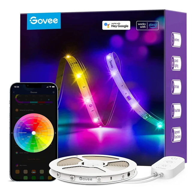 Tiras LED Govee WiFi 5m RGBIC con control por voz y app inteligente - Modo música y escena arcoíris para habitación, gaming, fiesta y dormitorio