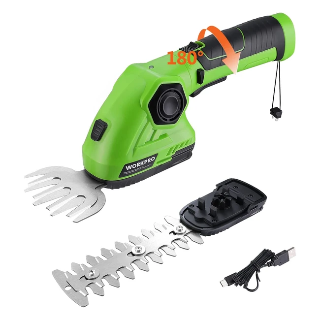 Workpro 2-in-1 Cordless Hedge Trimmer & Grass Shear | Lithium-ion Battery | 180° Rotatable Handle