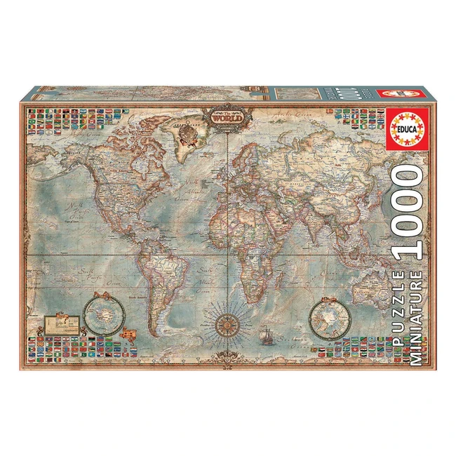 Puzzle Educa Mapa Político Miniature 1000 Piezas - 46x30 cm - Incluye Cola Fix Puzzle - A Partir de 14 Años