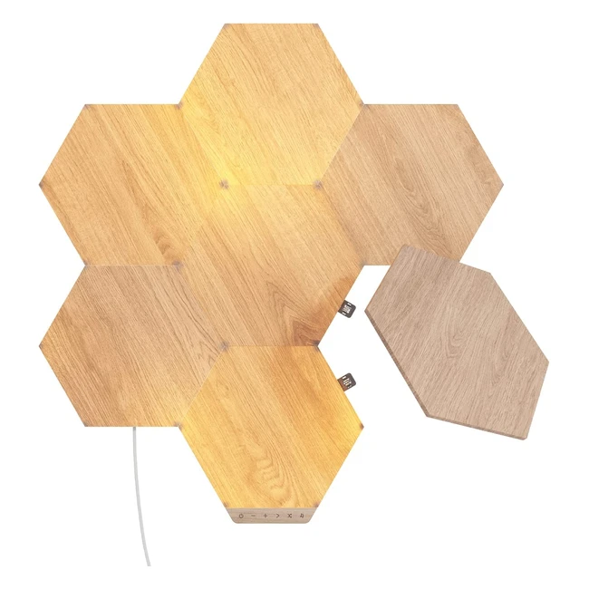 Nanoleaf Elements Hexagon Starter Kit - Wood Look LED Smart Light Panels 7 Dim