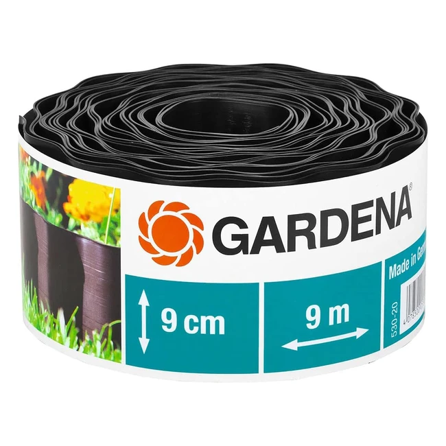 Gardena Bed Enclosure - 9cm High, Plastic Material, Brown - Ideal for Lawn Edging & Root Spread - 53020