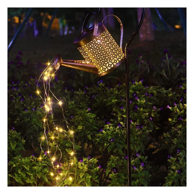 Solar Watering Can Garden Ornaments Lights - Retro Kettle Shape with Cascading Warm White LED Lights - Energy Saving and Eco-Friendly