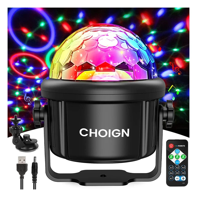 Disco Lights 360 Rotation with Remote Control - 7 Color Lighting, Music Sensing, Strobe DJ Lights for Party, Christmas, Home, Club - USB Powered