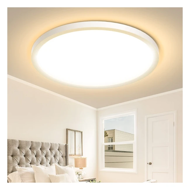 Plafonnier LED Zemty 24W 3000K tanche - Lampe ultramince pour salle de bain c