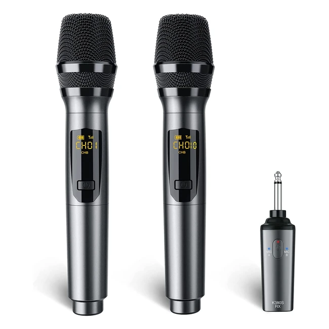 Lekato Rechargeable Wireless Microphones - Dual Handheld Singing Mics (24GHz) - Up to 30 Hours Runtime - Karaoke Cordless Set
