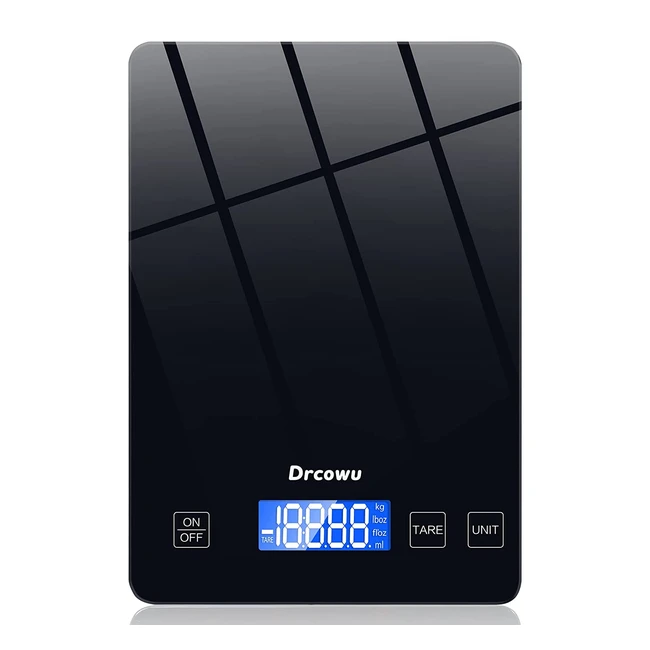 Digital Kitchen Scale Drcowu 33lb/15kg with 1g/0.1oz Accuracy, Large LCD Display, Tare Function for Baking and Cooking - Black