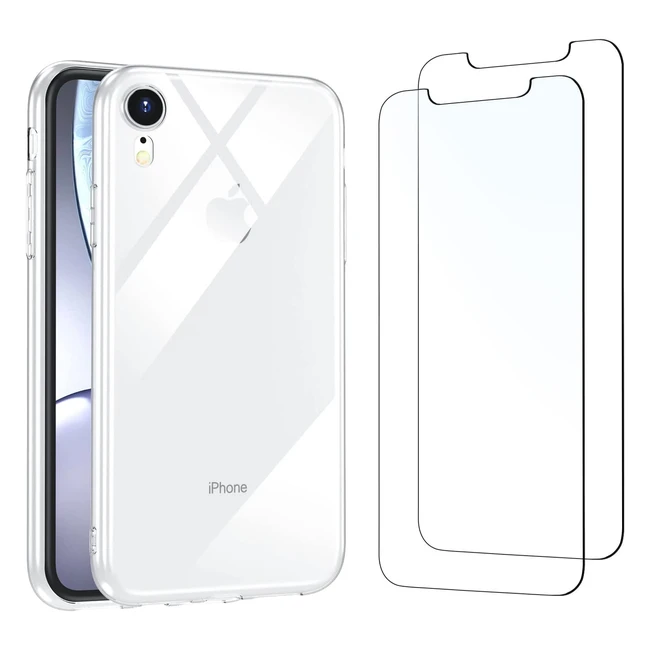 Funda Silicona Transparente iPhone XR + 2x Protector Pantalla Cristal Templado Antiarañazos