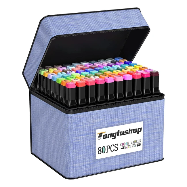 Rotulador Tongfushop de 80 colores con doble punta y maletn - Impermeable y de