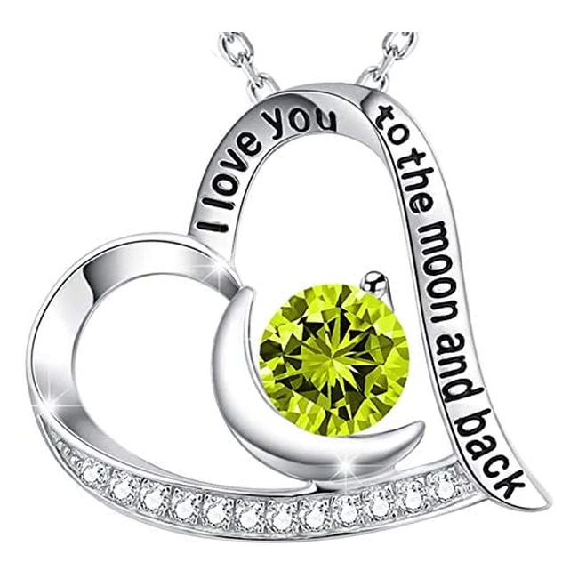 Ginomay Birthstones Necklace 925 Sterling Silver - I Love You to the Moon and Back - Emerald, Blue Sapphire, Peridot and More
