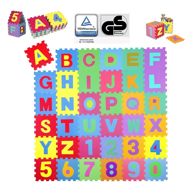 Kiduku 86-teilige Schaumstoff-Puzzlematte für Kinder mit Buchstaben und Zahlen, TV Rheinland zertifiziert