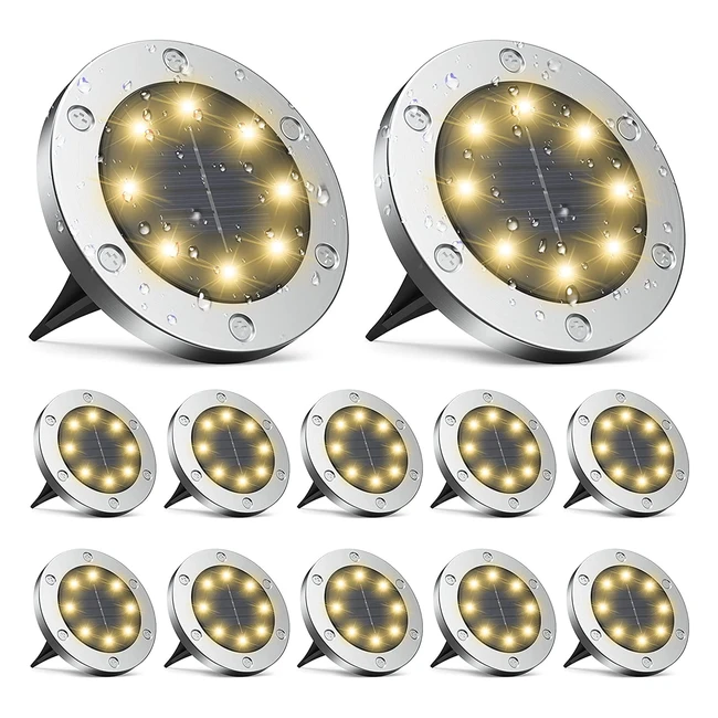 Luces solares LED para exteriores Gabless - IP65 impermeable, 8 LEDs, 12 piezas