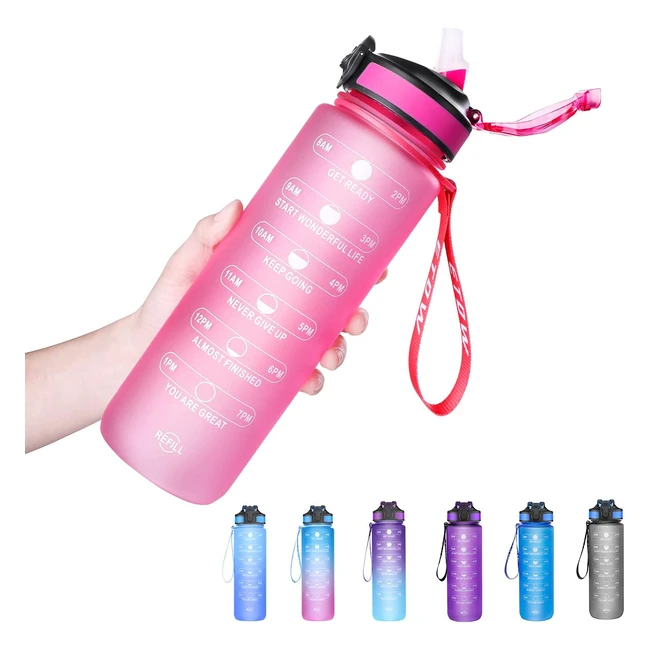 Borraccia Motivazionale 1L con Cannuccia e Marcatori di Tempo - senza BPA - Idea
