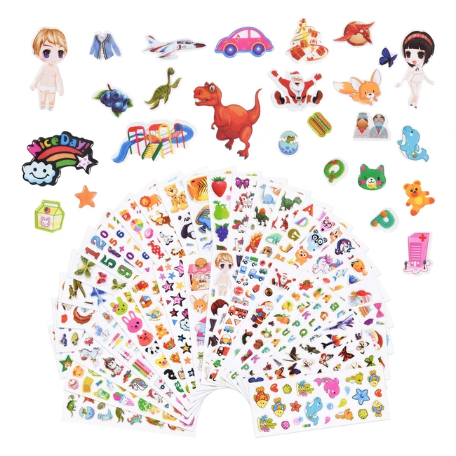 Vicloon 38 fogli adesivi per bambini - 1000 adesivi 3D stickers inclusi camion, animali, frutta, lettere, numeri, caramelle, Babbo