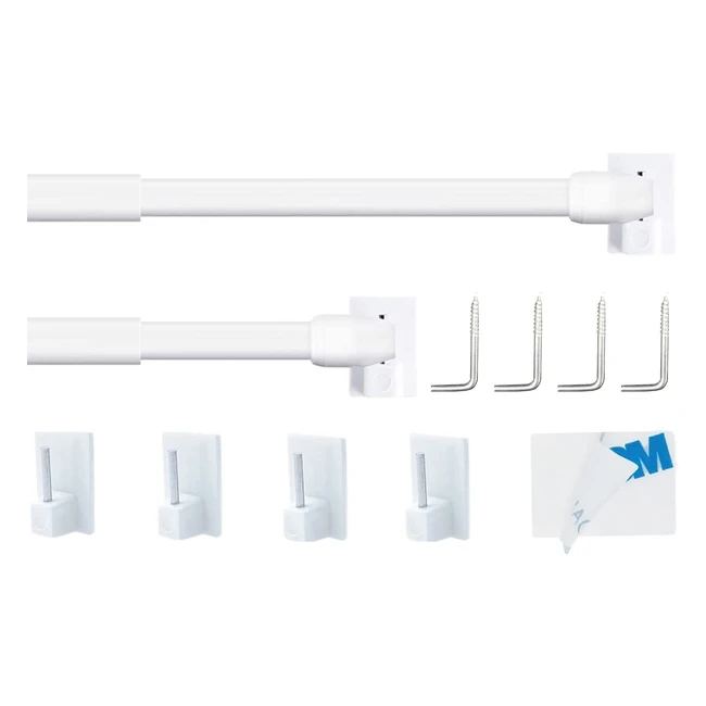 Adjustable Net Curtain Rods - White - 2pcs - No Drill - Easy Install - 30-50cm