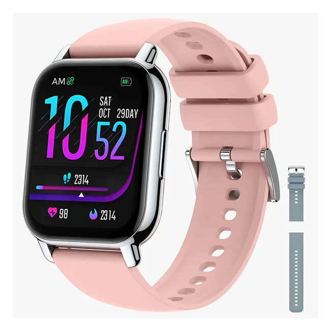 CusZwee185 Smartwatch: Bluetooth Call, Fitness Tracker, Heart Rate Monitor, IPX8 Waterproof - Pink
