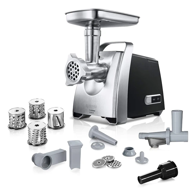 Bosch ProPower MFW68660 Elektrischer Fleischwolf mit 3 Edelstahl-Lochscheiben und 2200 W Blockierleistung - Schwarz