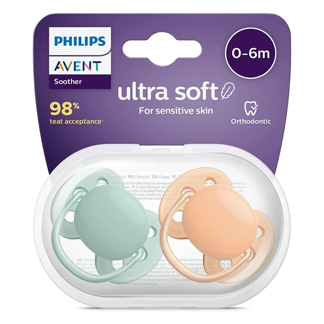 Philips Avent Ultra Soft Pacifier 2 Pack - BPA Free Dummy for Babies from 6 Mont