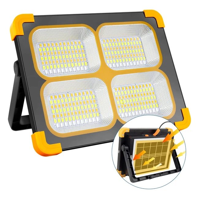 Foco LED 100W recargable con panel solar y 348 LED - Impermeable para emergencias y trabajo