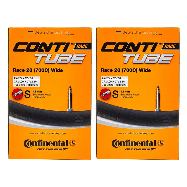 Continental Unisex Race Tube Wide 28 Inner Black Pack of 2 - Removable Core Pre