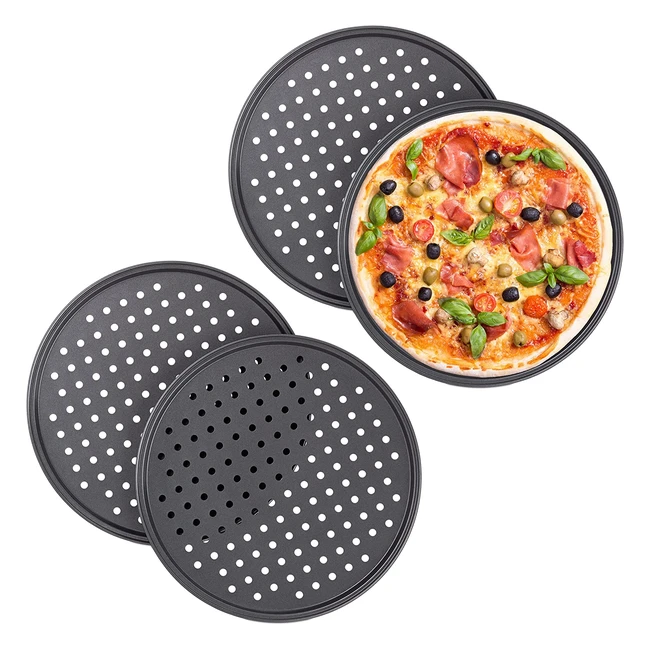 Bandejas para Pizza Relaxdays 10030761 - Juego de 4 Unidades Antiadherentes de Acero con Diámetro de 32cm