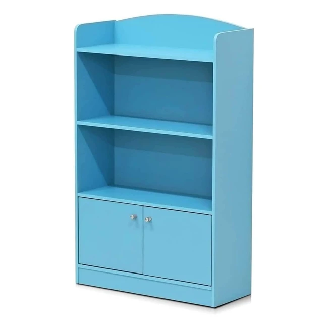Libreria Furinno Kidkanac in legno blu chiaro con 1 fila di libri, 2 ripiani aperti e 1 armadio chiuso