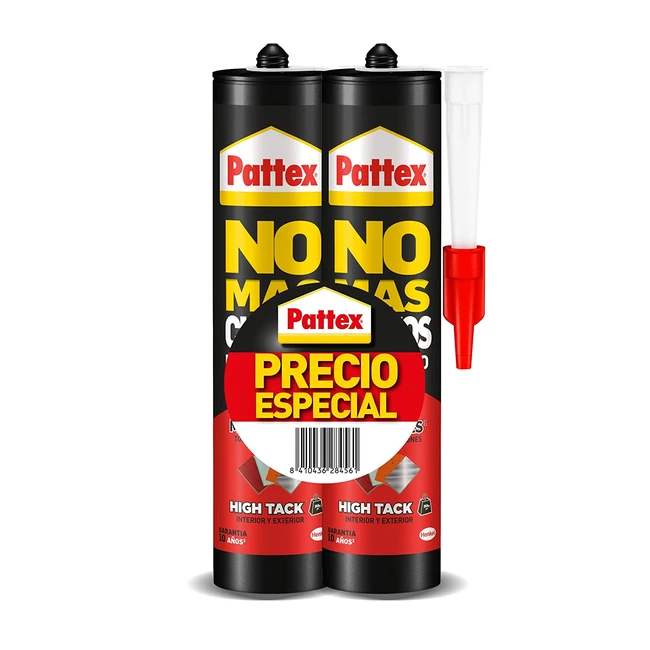 Pattex No Mas Clavos Hightack - Adhesivo de Montaje Resistente a Temperaturas Extremas - Blanco - 2 Cartuchos x 446g
