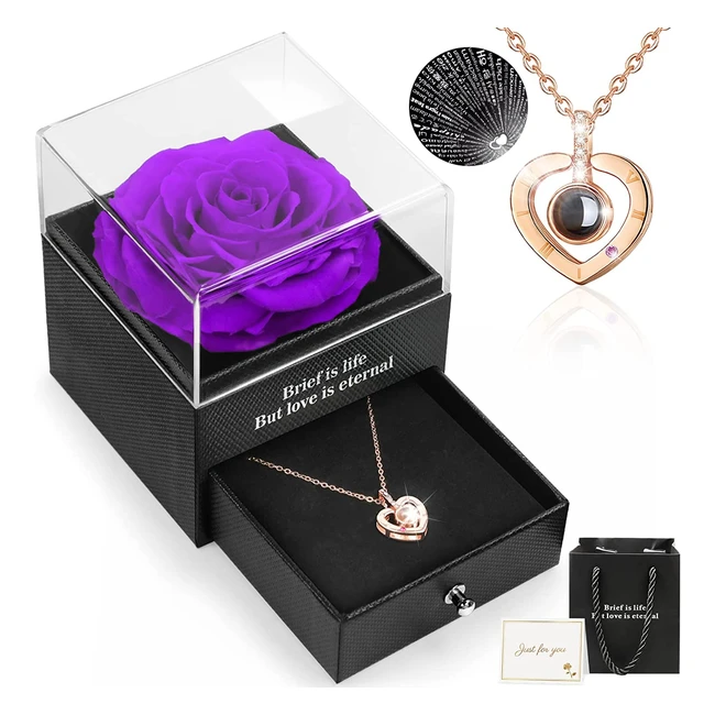 Regalo Festa della Mamma Rosa Stabilizzata Eterna con Collana I Love You 100 Li