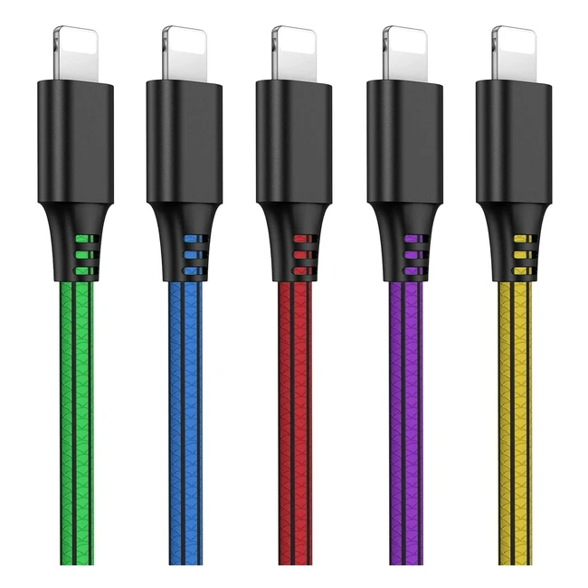 Lot de 5 câbles de charge Schitec pour iPhone - 2m - Charge rapide - Compatible iPhone 12/11/XS/XR/X/8/7/6S