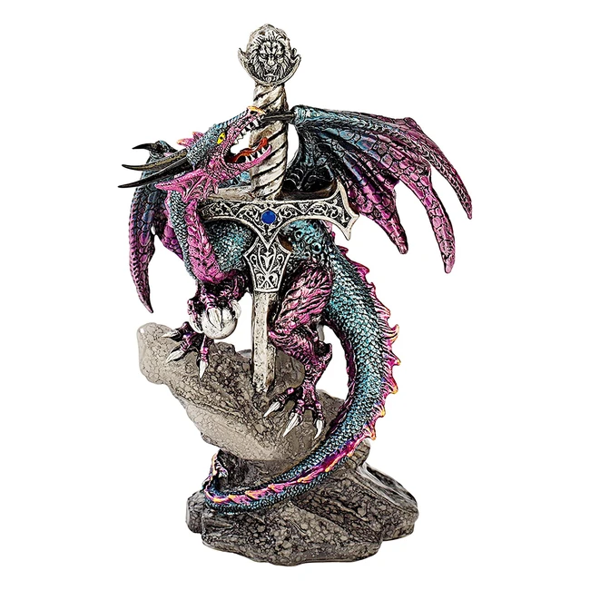 Statua Dragon Blade Design Toscano - 9x125x205 cm - Fatto a mano con pietra stro