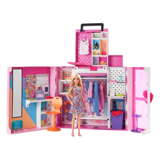Coffret Dressing Deluxe de Barbie 60cm avec poupée blonde, 15 espaces de rangement et 30 tenues et accessoires - Jouet enfant dès 3 ans