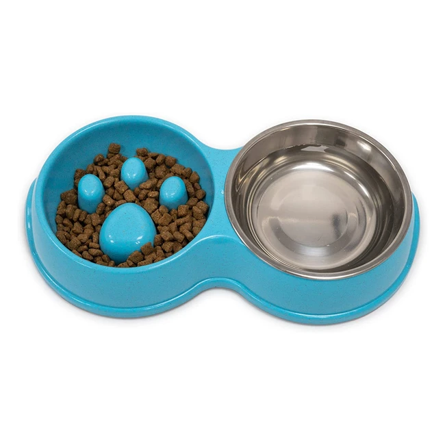 Fur Bone Double Slow Feeder Dog Bowl - Stainless Steel & Wheat Straw - Anti-Choke - Suitable for Multiple Animals - Prevent Bloat & Improve Digestion