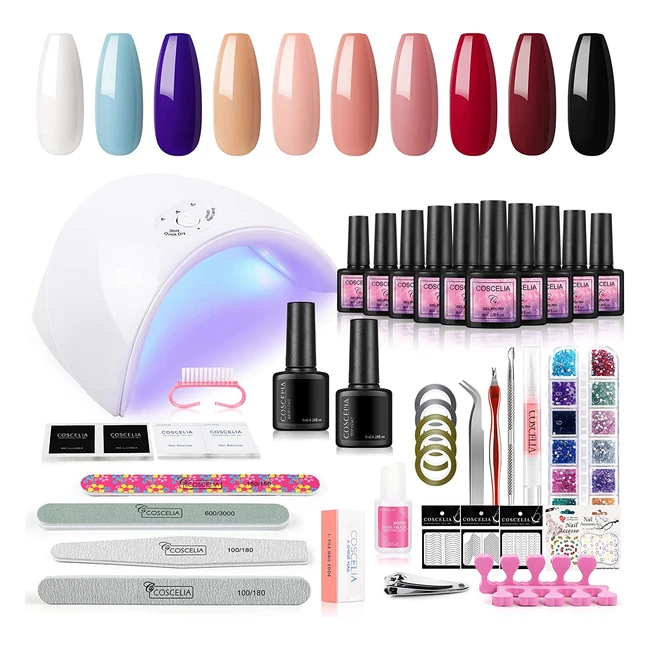 Kit de Esmaltes Semipermanentes Coscelia con Secador de Uñas UVLED 36W y 10 Colores de 8ml - Juego de Manicura y Pedicura