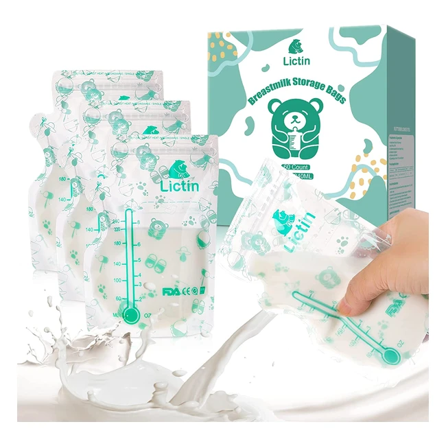 Bolsas de Almacenamiento de Leche Materna Lictin - 60 Unidades de 240ml sin BPA - Diseño Engrosado y Etiquetas - Seguras y Prácticas
