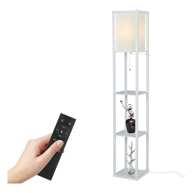 Tomshine Floor Lamp with Shelves - 3 Layers Wooden Shelf Remote Control Modern