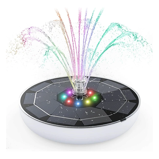 Aisitin 65W Solar-Powered Water Feature with LED Lights and 7 Spray Styles