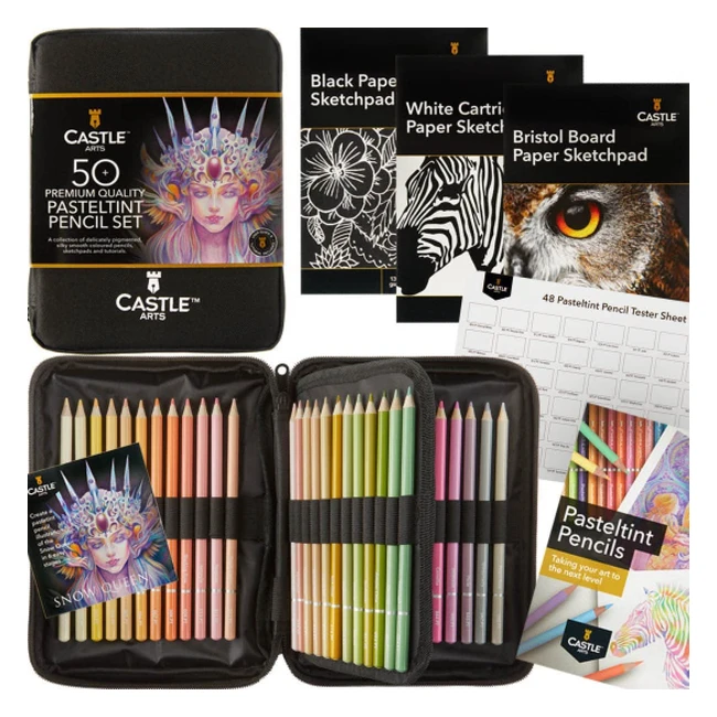 Estuche 50 lápices de colores pastel Castle Art Supplies - tonos suaves y suntuosos - ideal para profesionales y artistas experimentados