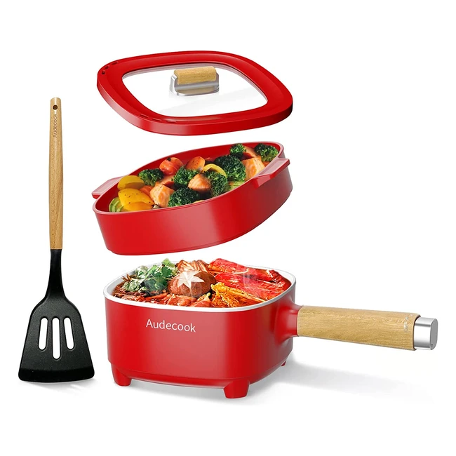 Audecook Electric Hot Pot with Steamer - 2L Nonstick Frying Pan - Portable Trave