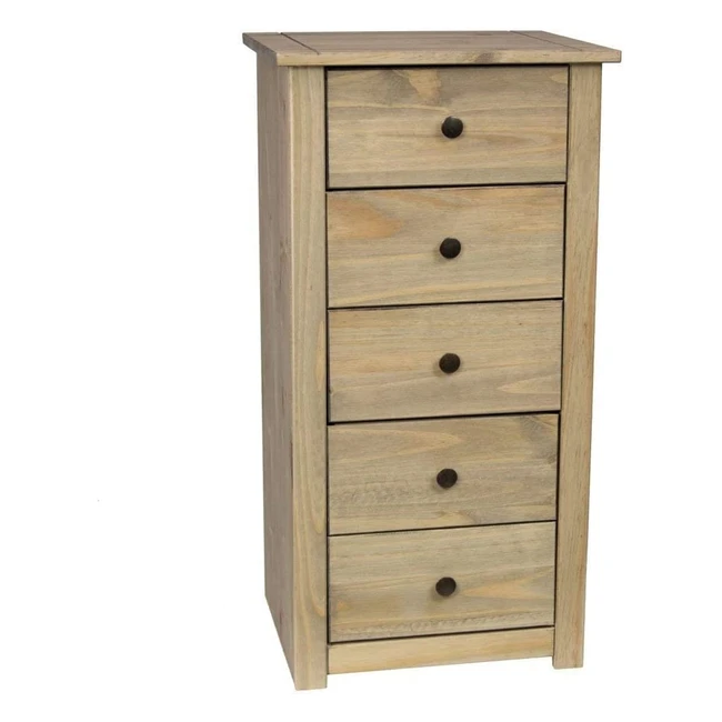 Vida Designs Panama 5 Drawer Narrow Chest - Natural Wax Oak Solid Pine - Rustic Charm - Ample Storage Space