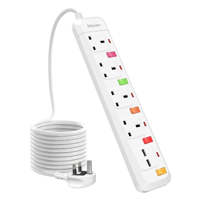 3m Extension Lead with USB Slots, 4 Way Sockets, Surge Protection, Overload Protection, Wall Mountable