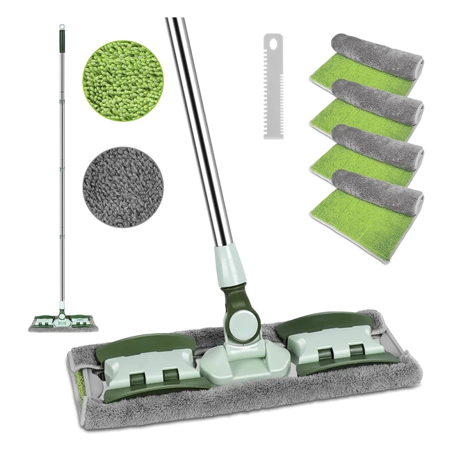 MasterTop Professional Flat Floor Mop with 4 Microfiber Pads - Dry Wet Mop for Laminate, Tile, and Hardwood Floors