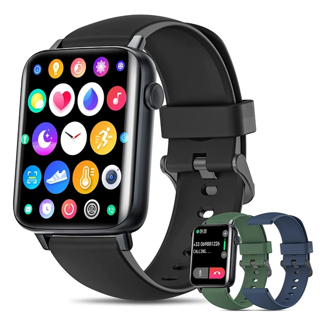 Smartwatch uomo Bluetooth vivavoce con cardiofrequenzimetro e notifiche WhatsApp, 3 cinturini inclusi - Nero